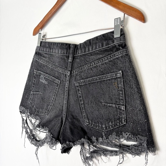 NEW The Devon Rhinestone Distressed Denim Shorts by Pilcro Black Size 26 - Picture 4 of 7